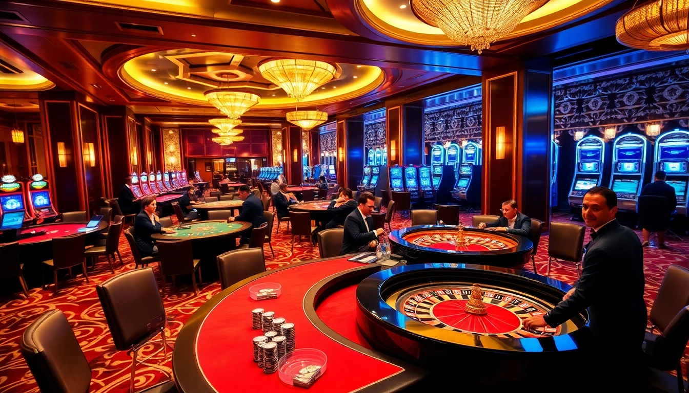 Exciting casino scene showcasing LIÊN MINH KJC with lively games and vibrant atmosphere.