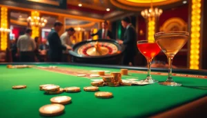 Experience high-stakes gaming with GO 88 at a luxurious casino poker table filled with chips and cards.