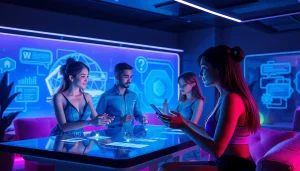 Immersive NSFW AI virtual interaction scene with high-tech avatars.