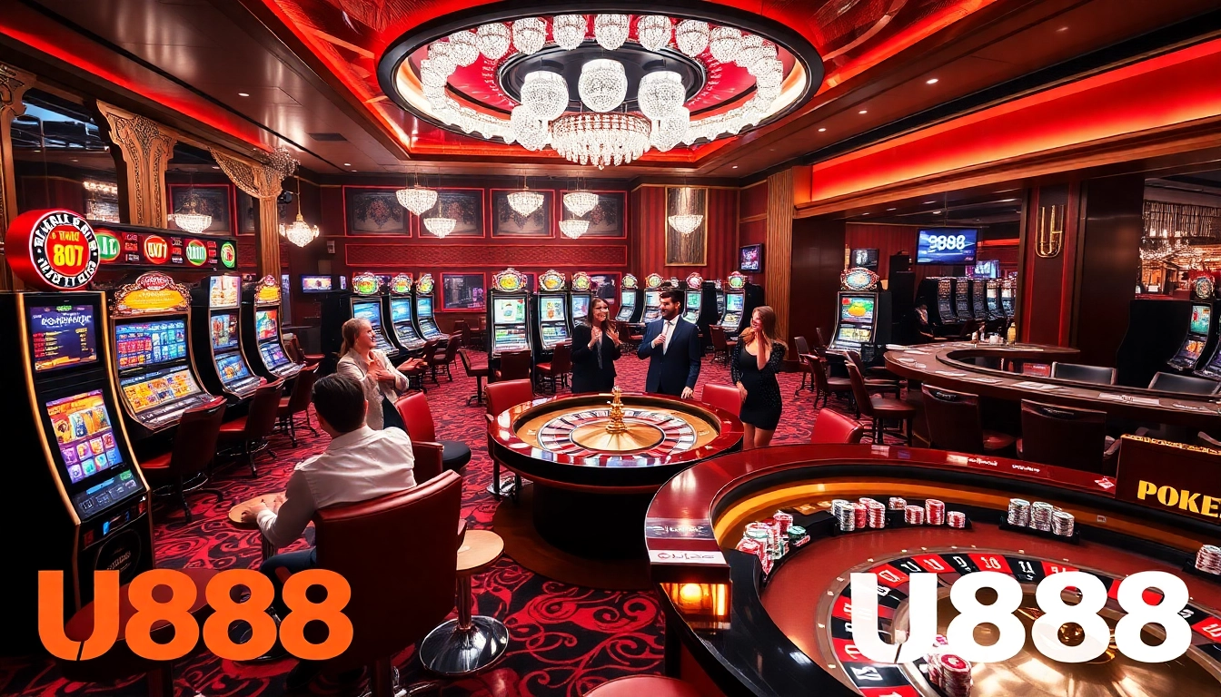 Exciting scene of players enjoying games at U888's luxurious casino atmosphere.