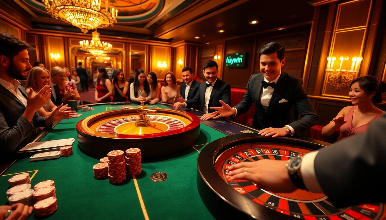 Experience thrilling gameplay at hay.win with vibrant casino tables featuring poker chips and roulette wheels.