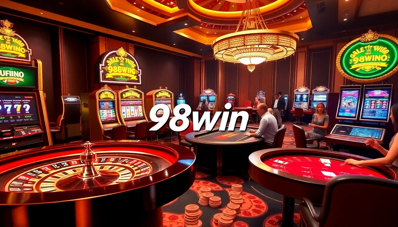 Experience the excitement of 98win casino with vibrant tables, glamorous poker chips, and thrilling gameplay.