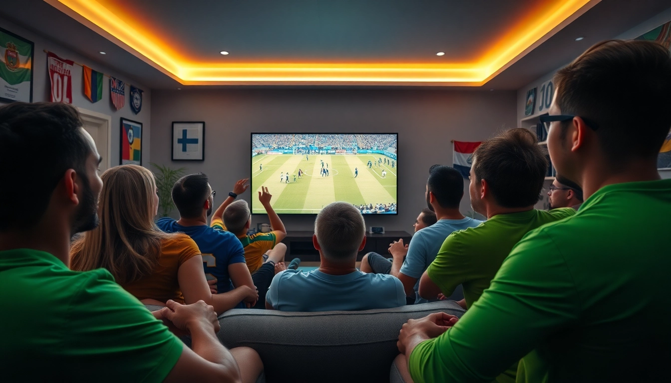 Football fans enjoying a live football match on Vaoluoitv in a vibrant setting.