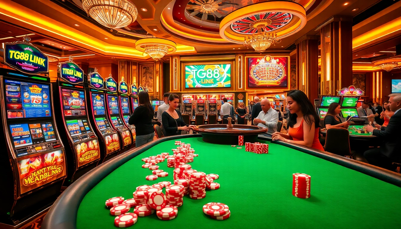 Experience thrilling gameplay at Tg88 Link with vibrant casino scenes and exciting betting action.
