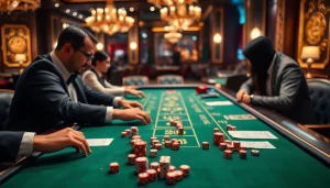 Players enjoy a thrilling game of tài xỉu md5 at a luxurious casino table, full of action and excitement.