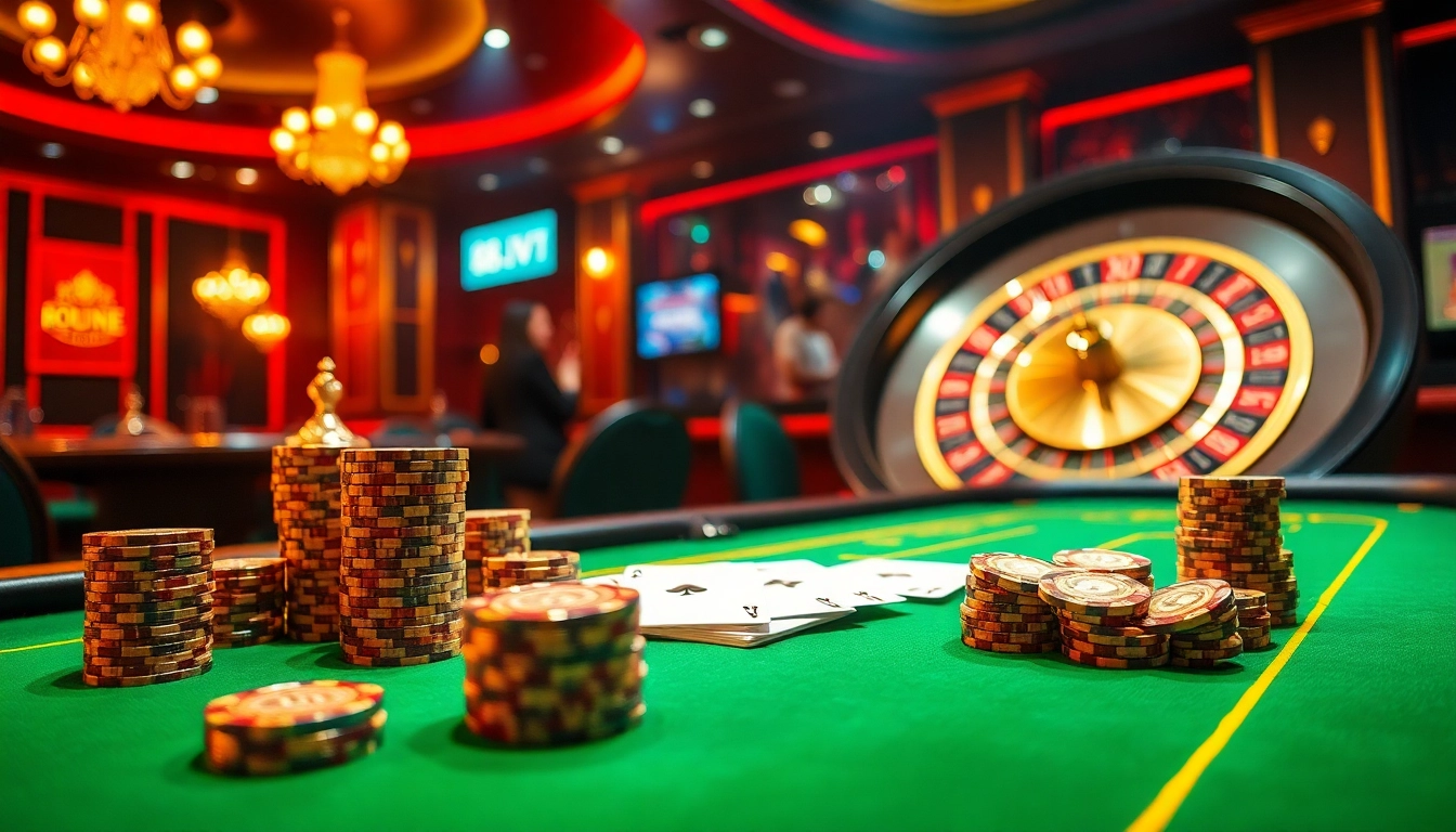 Experience the thrill of gambling with 88vv at a luxurious casino table featuring poker chips and cards.