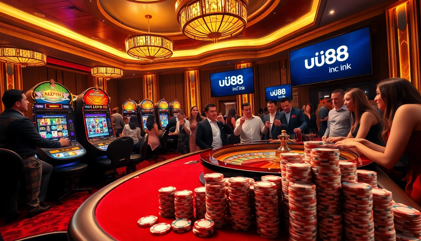 Players engaging with the uu88 link on a luxurious online casino platform.