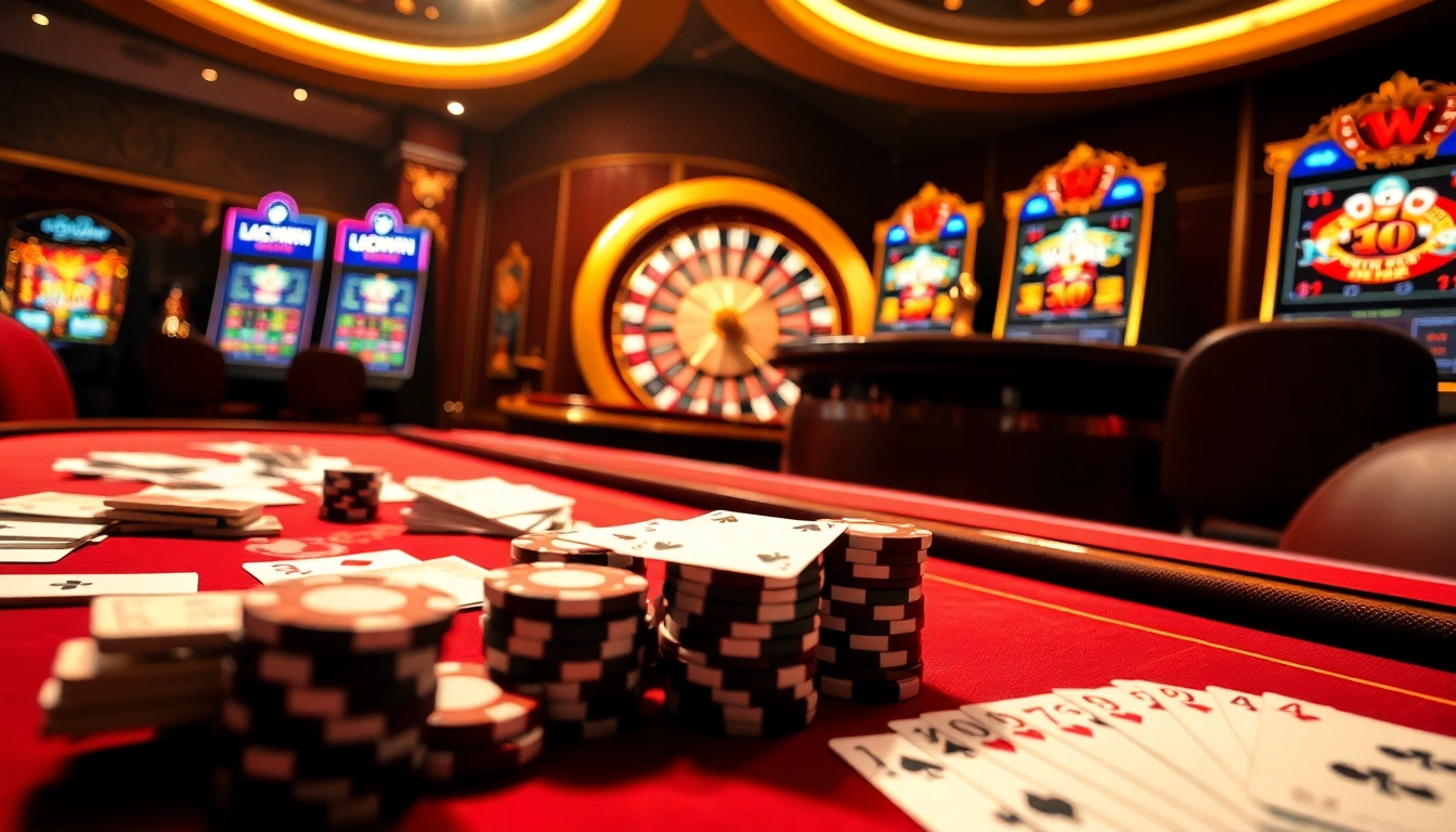 Experience thrilling games and winning opportunities at Luckywin vn casino, featuring vibrant tables and exciting slot machines.