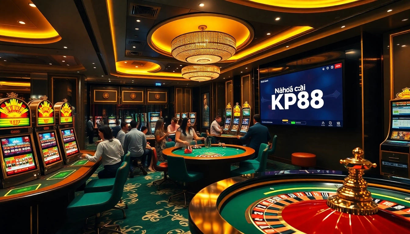 Engaging players at Nhà cái KP88 casino with thrilling gaming tables, excitement, and luxury.