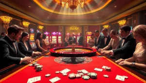 Experience the excitement of uu88 betting at a luxurious casino table filled with players and vibrant games.