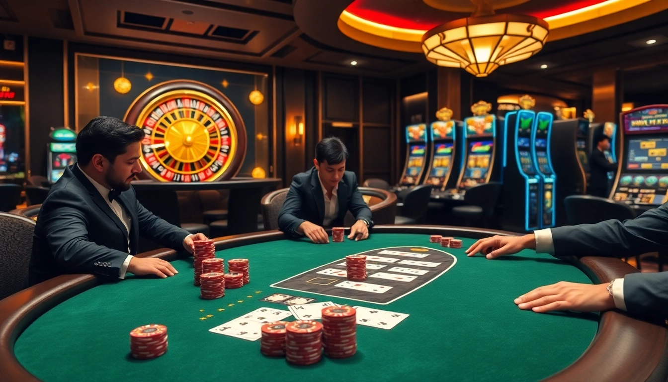 Experience the excitement of RR88 casino with lively poker and slot games in a luxurious setting.